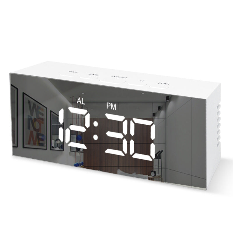 LED Digital Electronic Alarm Clock Silent Bedside Mirror Alarm Clock