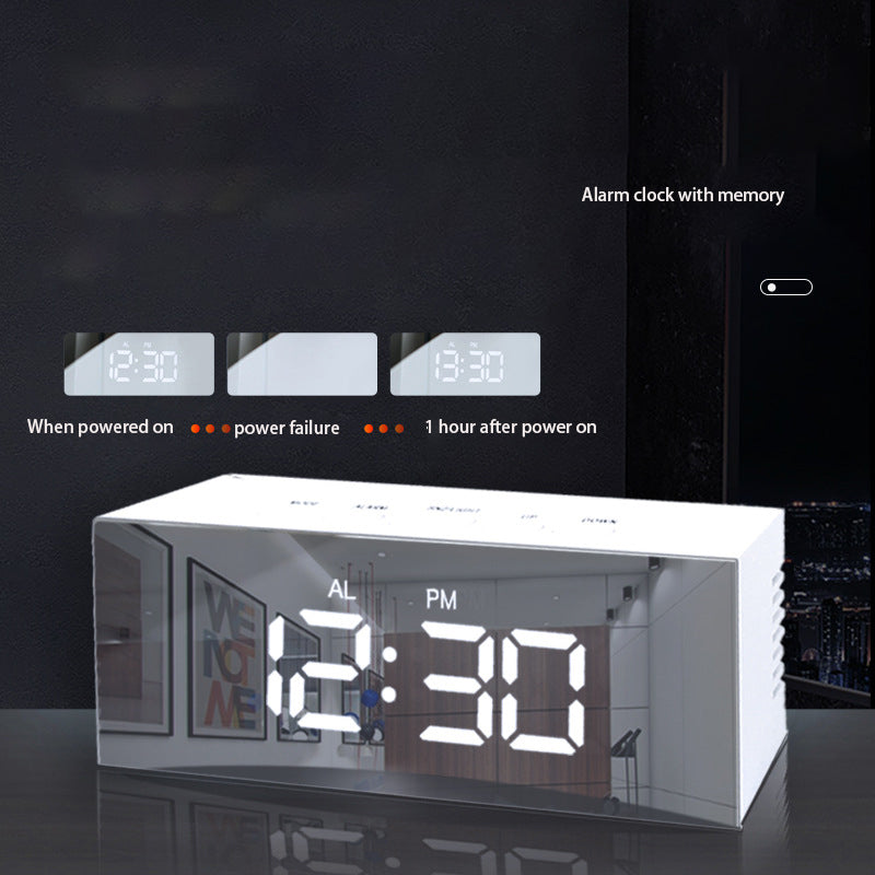 LED Digital Electronic Alarm Clock Silent Bedside Mirror Alarm Clock