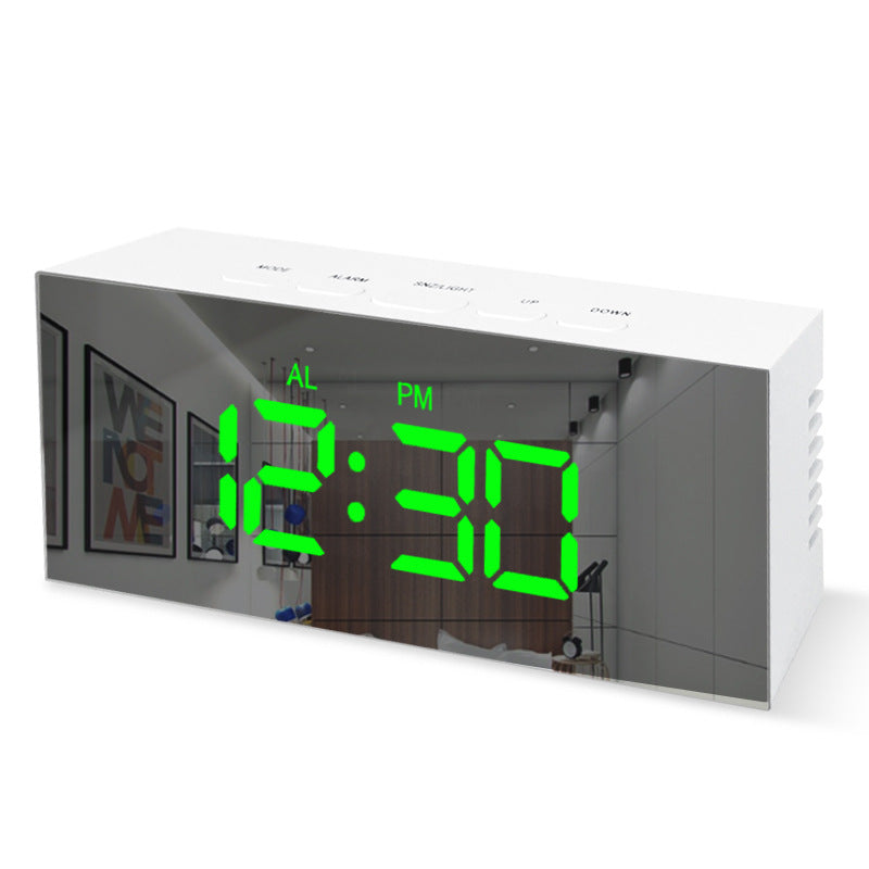 LED Digital Electronic Alarm Clock Silent Bedside Mirror Alarm Clock